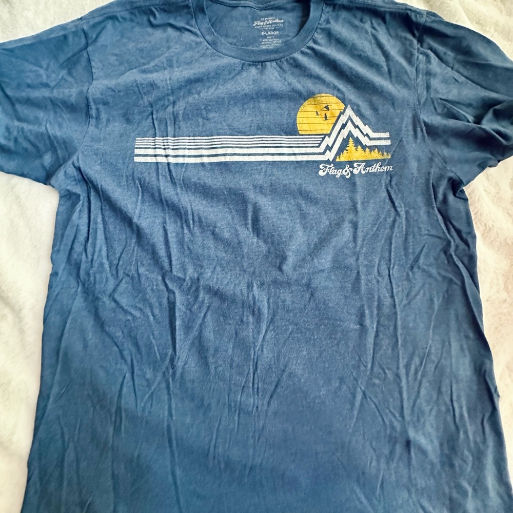 Blue Graphic Tee with Mountain Design